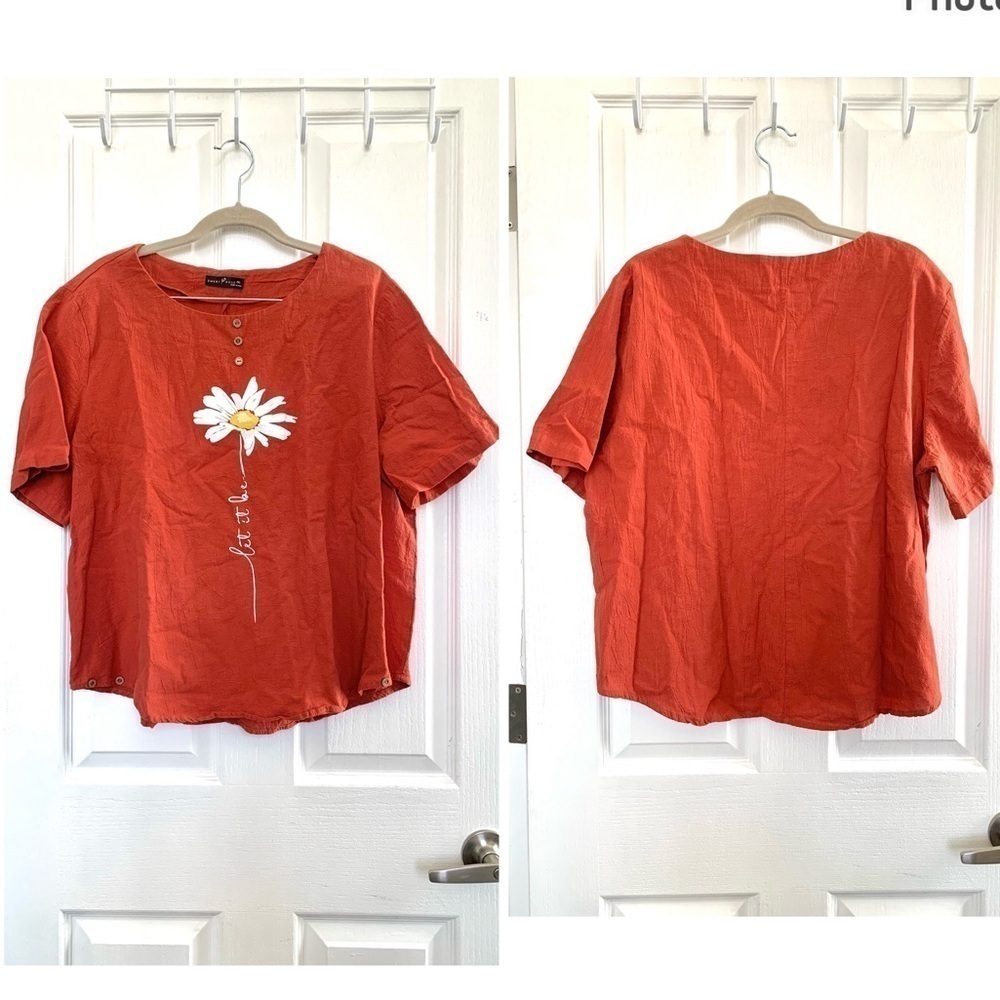 Emery Rose Floral Boho top casual Blouse short sleeve prairie bohemian shirt 2xl